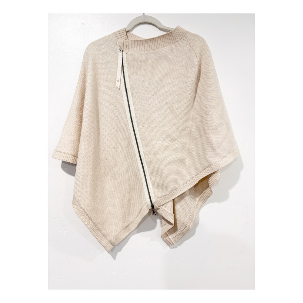 Lululemon Merino Wool Asymmetrical Zip Poncho Cream Knit Wrap O/S